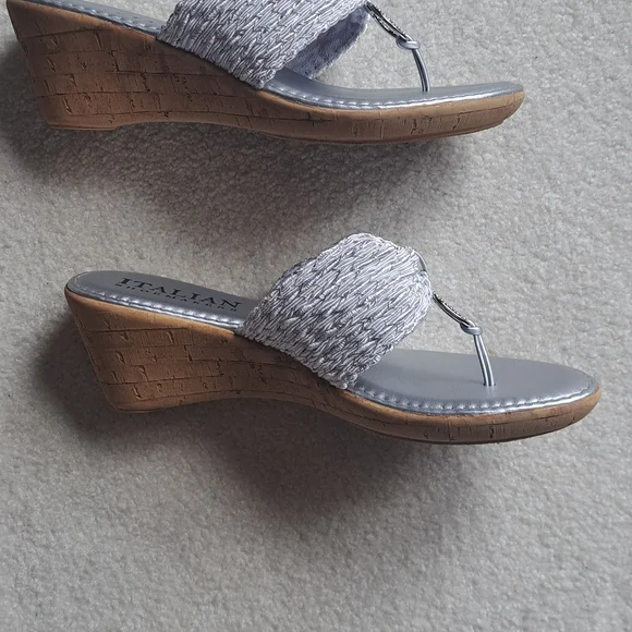Italian Shoemakers Silver Sandals with Braided Straps - Picture 2 of 4